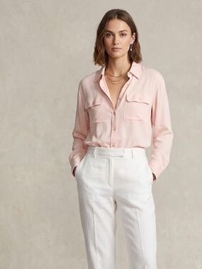 Lauren Ralph Lauren Pink Viscose Button Down | Size Large